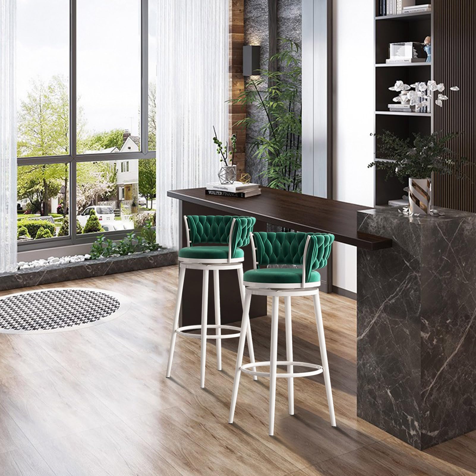 Amazon｜ベルベットバースツール2個セット、カウンターハイトバース